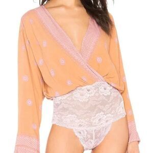 Free People On Board Boho V Neck Bodysuit Size XS